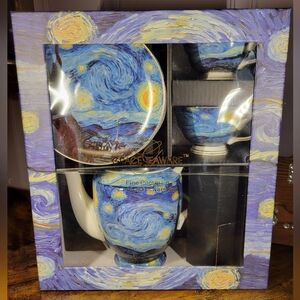 Rare GraceTeaware Starry Night Porcelain Tea Set - Blue/Yellow